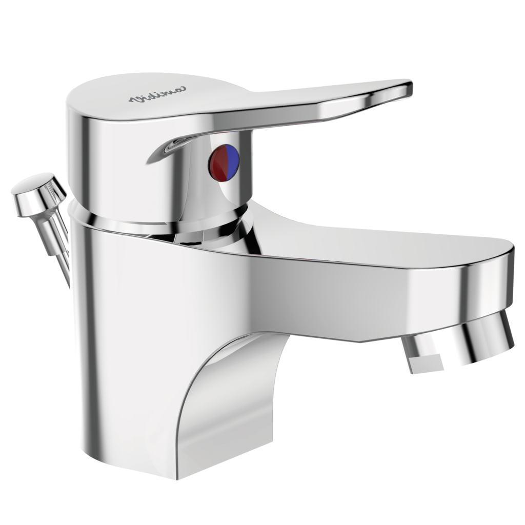 One-hole basin mixer with plastic pop-up waste Chrome